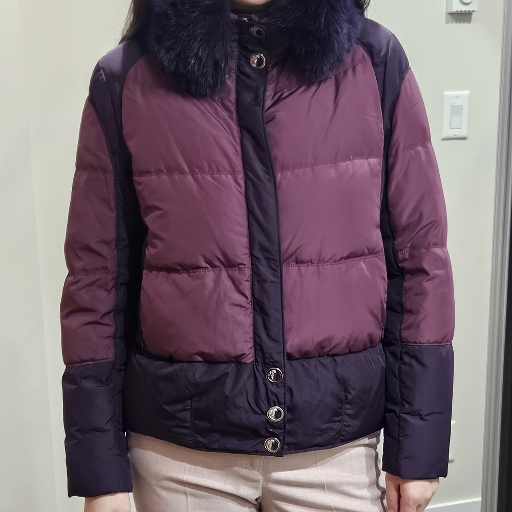 Versace Women's Purple Puffer Jacket With Fox Fur
